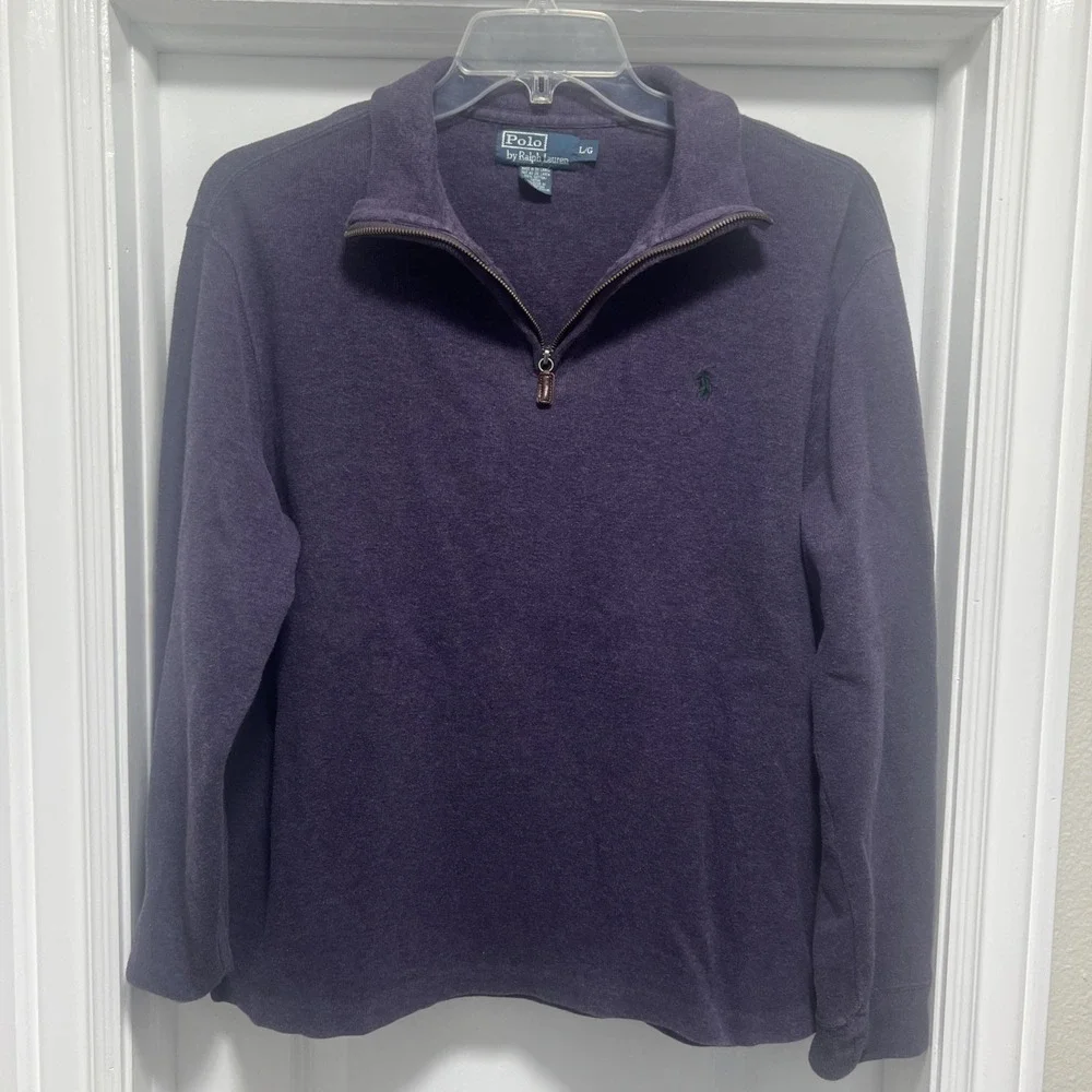 Polo Ralph Lauren Sweater Men's LARGE Purple‎ 1/4 Zip Pullover Pony Logo Vintage